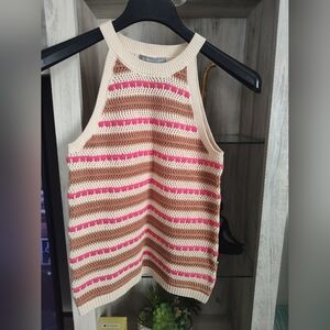 Daniel Rainn Knit Top with Pink and Brown Stripes SZ Small New With Tags